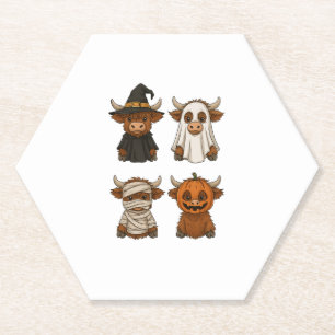 Highland Cow Halloween Funny Fall Spooky Paper Coaster