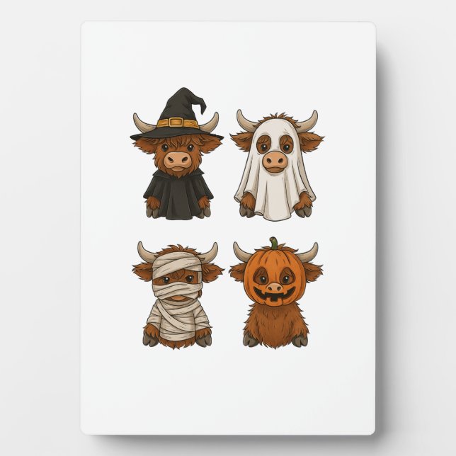 Highland Cow Halloween Funny Fall Spooky Plaque (Front)