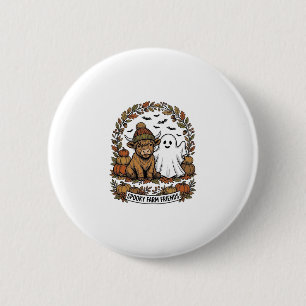Highland Cow Halloween Ghost Pumpkin Vintage Art 6 Cm Round Badge