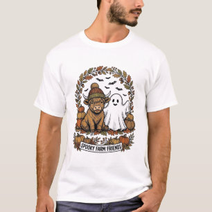 Highland Cow Halloween Ghost Pumpkin Vintage Art T-Shirt