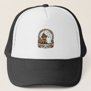 Highland Cow Halloween Ghost Pumpkin Vintage Art Trucker Hat