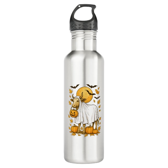 Highland Cow Halloween in Ghost Costume 710 Ml Water Bottle (Front)