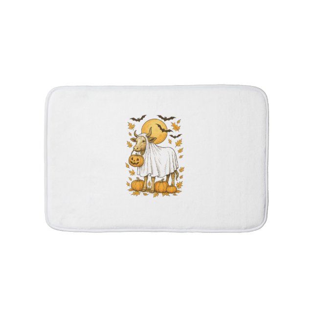 Highland Cow Halloween in Ghost Costume Bath Mat (Front)