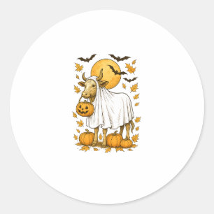 Highland Cow Halloween in Ghost Costume Classic Round Sticker