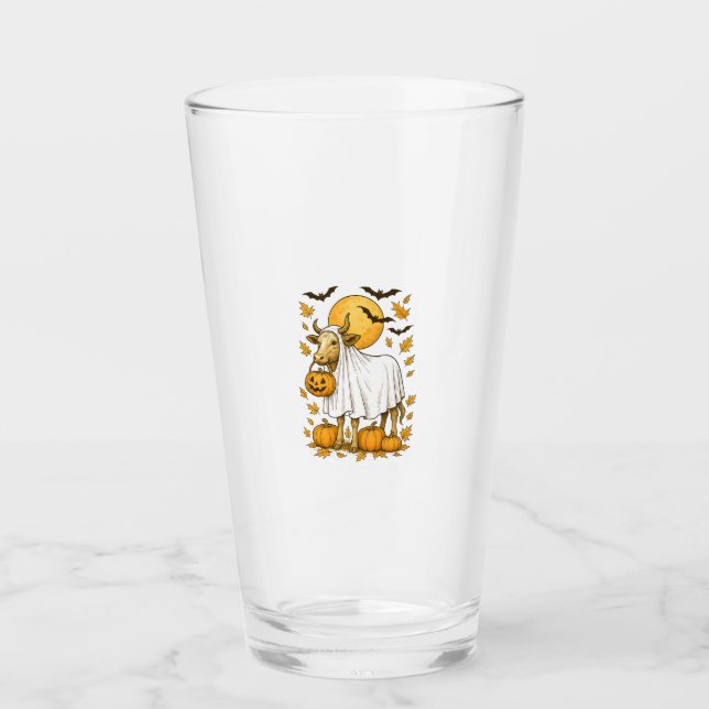 Highland Cow Halloween in Ghost Costume Glass (Front)