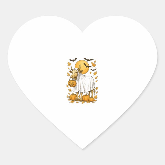 Highland Cow Halloween in Ghost Costume Heart Sticker (Front)