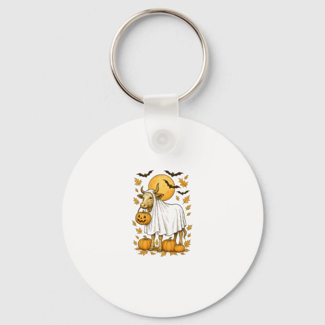 Highland Cow Halloween in Ghost Costume Key Ring (Front)