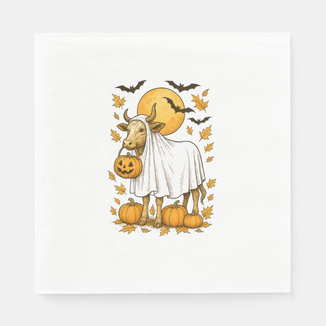 Highland Cow Halloween in Ghost Costume Napkin (Front)