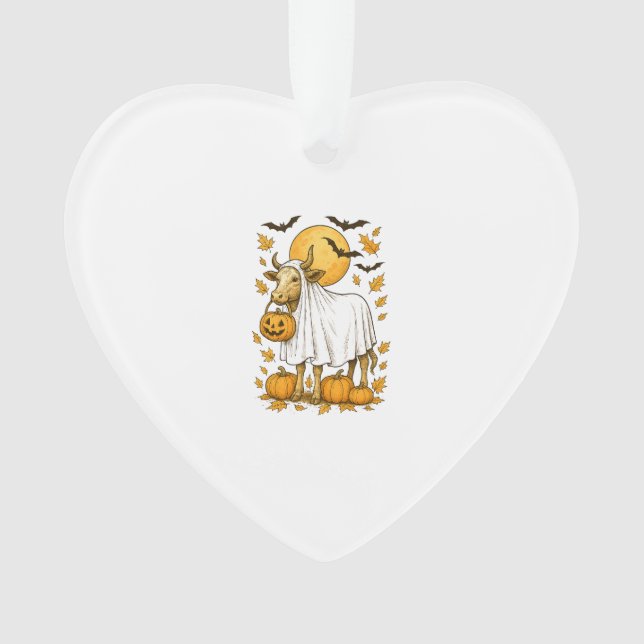 Highland Cow Halloween in Ghost Costume Ornament (Front)