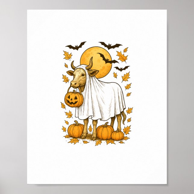 Highland Cow Halloween in Ghost Costume Poster (Front)