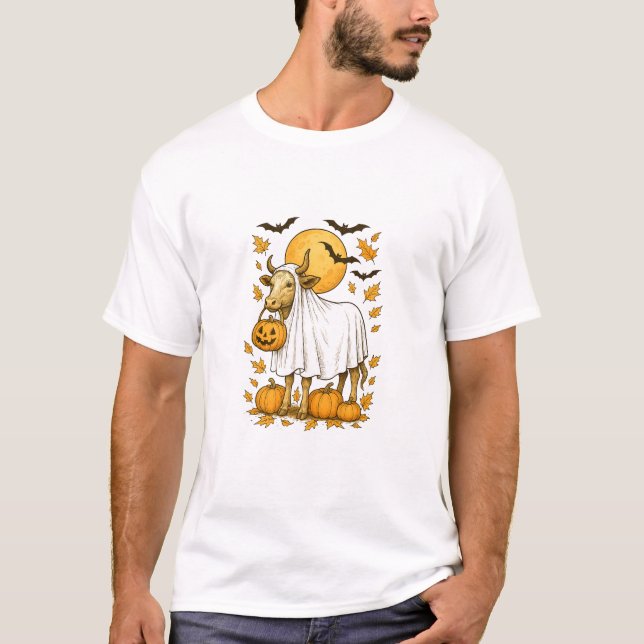Highland Cow Halloween in Ghost Costume T-Shirt (Front)