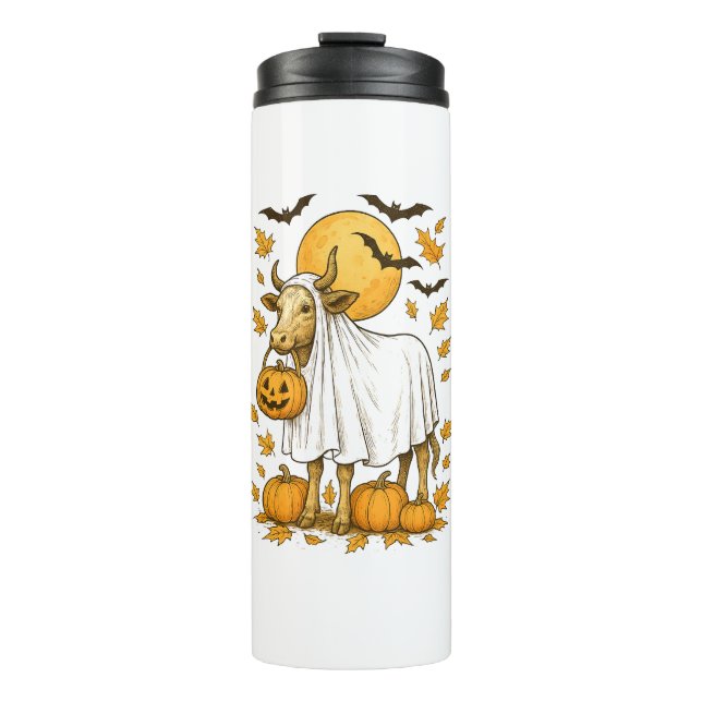Highland Cow Halloween in Ghost Costume Thermal Tumbler (Front)