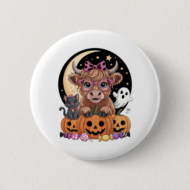 Highland Cow Halloween Spooky Season 6 Cm Round Badge (Front)