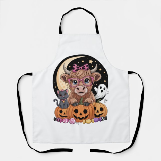 Highland Cow Halloween Spooky Season Apron (Front)