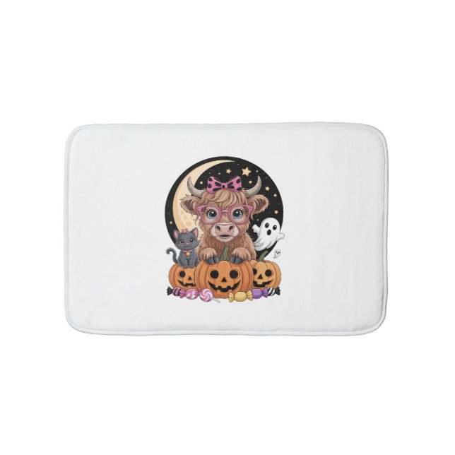 Highland Cow Halloween Spooky Season Bath Mat (Front)