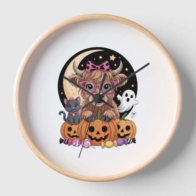 Highland Cow Halloween Spooky Season Clock (Front)