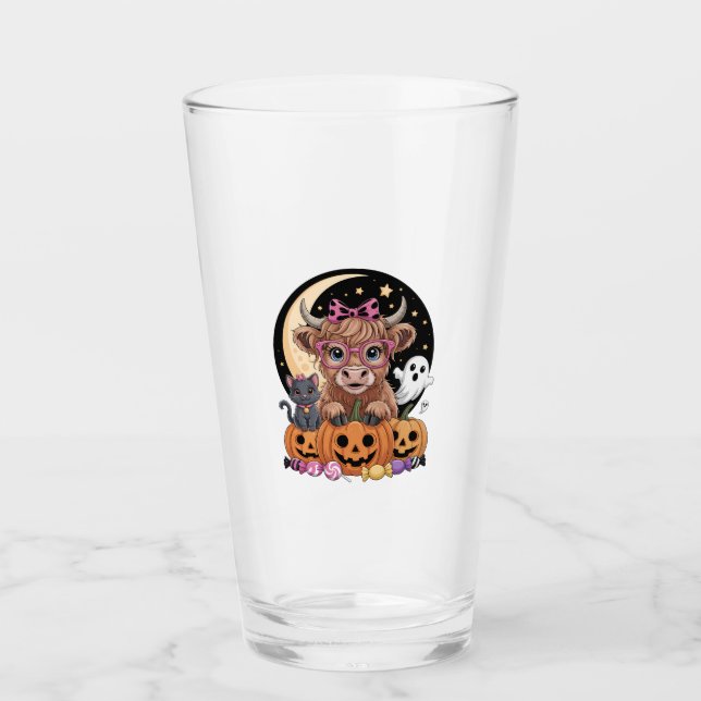 Highland Cow Halloween Spooky Season Glass (Front)