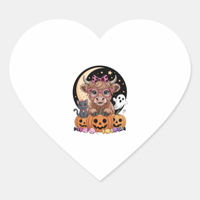 Highland Cow Halloween Spooky Season Heart Sticker (Front)