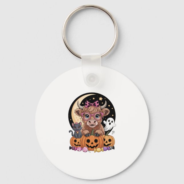 Highland Cow Halloween Spooky Season Key Ring (Front)