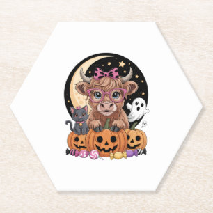 Highland Cow Halloween Spooky Season Paper Coaster