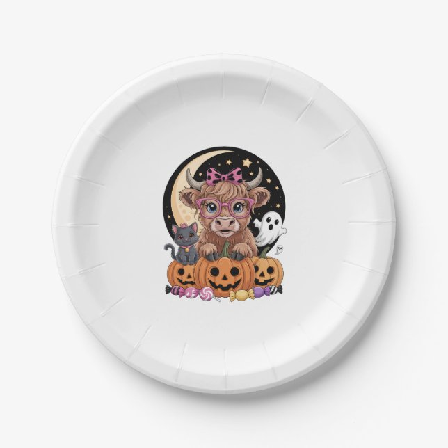 Highland Cow Halloween Spooky Season Paper Plate (Front)