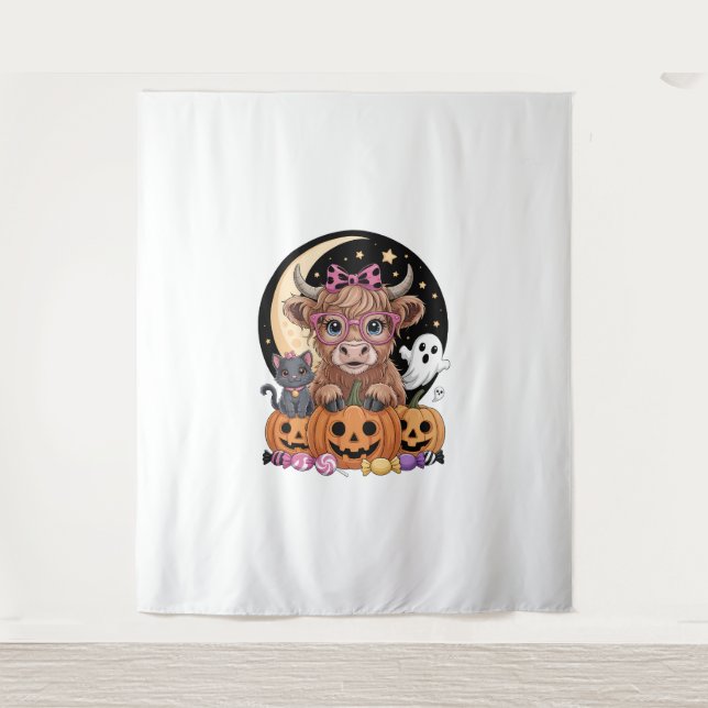 Highland Cow Halloween Spooky Season Tapestry (Front)