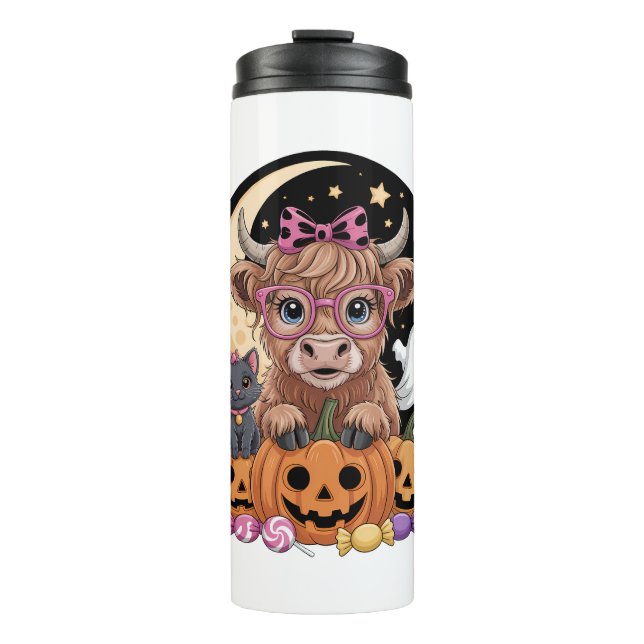 Highland Cow Halloween Spooky Season Thermal Tumbler (Front)