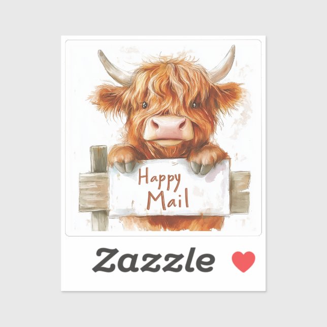 Highland Cow, Happy Mail, Sticker  (Sheet)