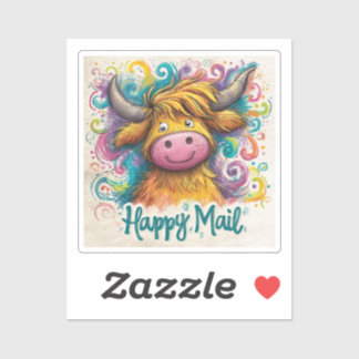 Highland Cow, Happy Mail, Sticker
