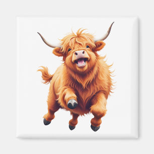 Highland Cow Happy Playful Fun Jumping In The Air Magnet