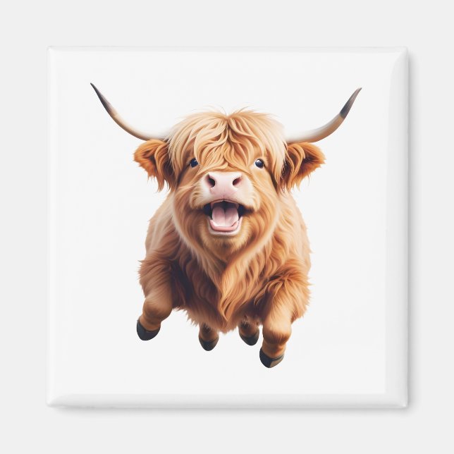 Highland Cow Happy Playful Fun Jumping In The Air  Magnet (Front)