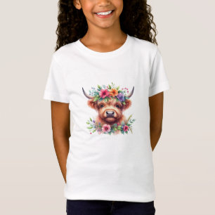 Highland Cow Head with Floral Crown – Rustic Farmh T-Shirt