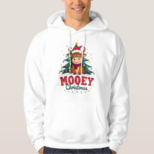 Highland Cow Heifer Santa Hat Mooey Christmas Tree Hoodie