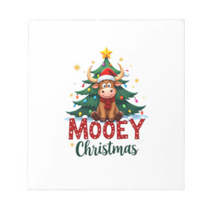 Highland Cow Heifer Santa Hat Mooey Christmas Tree Notepad