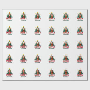Highland Cow Heifer Santa Hat Mooey Christmas Tree Wrapping Paper