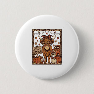 Highland Cow Hello Fall Vintage Engraving Design 6 Cm Round Badge