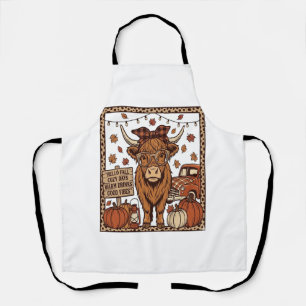 Highland Cow Hello Fall Vintage Engraving Design Apron