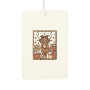 Highland Cow Hello Fall Vintage Engraving Design Car Air Freshener