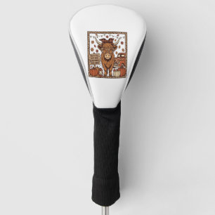 Highland Cow Hello Fall Vintage Engraving Design Golf Head Cover