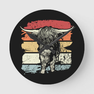Highland Cow Highland Cows Retro Round Clock