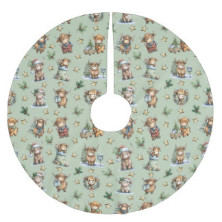 Highland Cow Holiday Parade Brushed Polyester Tree Skirt