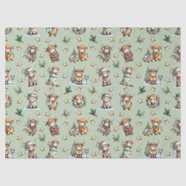 Highland Cow Holiday Parade Tissue Paper (Front)