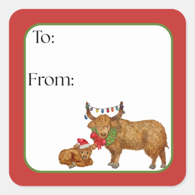 Highland Cow Holiday Sticker (Front)