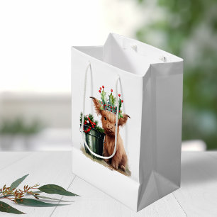 Highland Cow Holly Jolly Christmas Medium Gift Bag