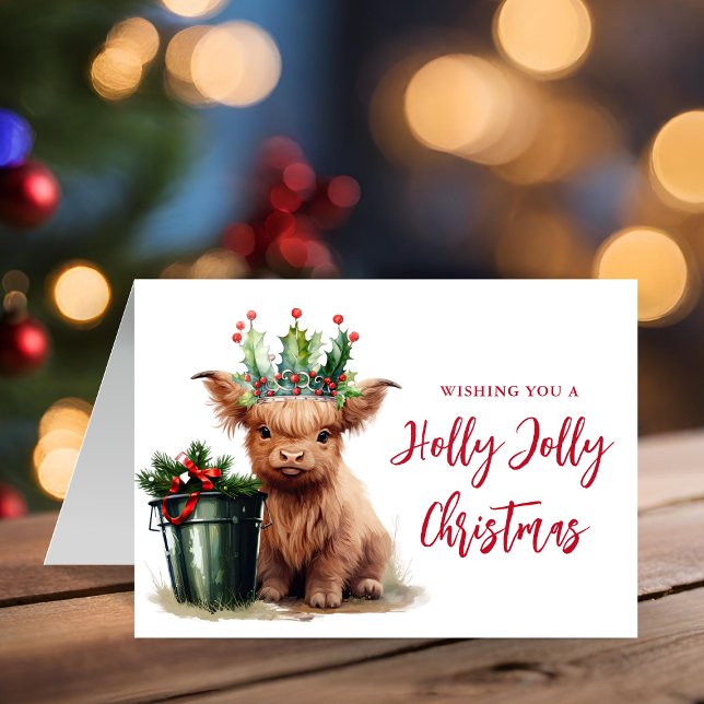 Highland Cow HollyJolly Christmas FoldedPhoto Card (Creator Uploaded)