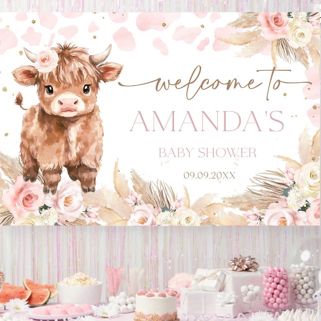 Highland Cow Holy Cow baby shower girl  Banner (Highland Cow Holy Cow baby shower )
