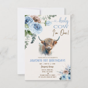 Highland cow, holy cow boy birthday invitation. invitation