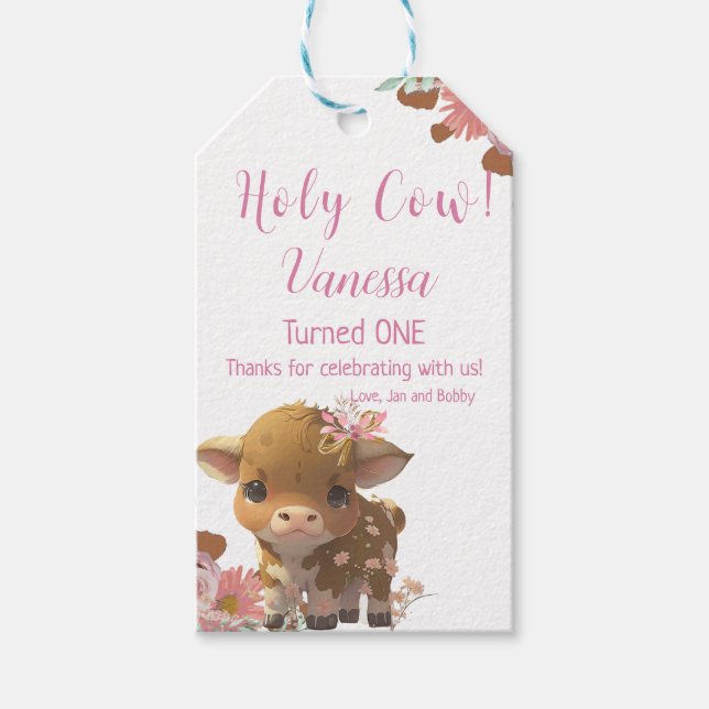 Highland Cow, Holy Cow First Birthday   Gift Tags (Front)