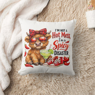 Highland Cow Hot Mess Funny Humorous Sarcastic Cushion