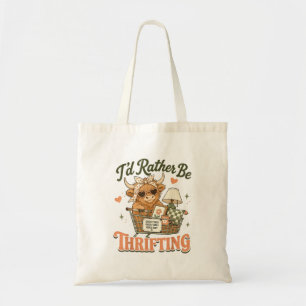 Highland Cow Id Rather Be Thrifting Tote Bag